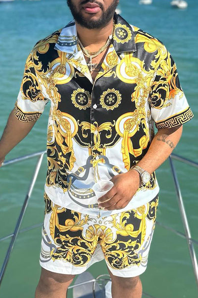 Hawaiian Beach Vacation Men's Shirt Shorts Set - Baroque Court Prints