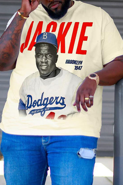 Plus-size Men's Loose Casual Printed T-shirt Baseball Player Star Jackie Robinson