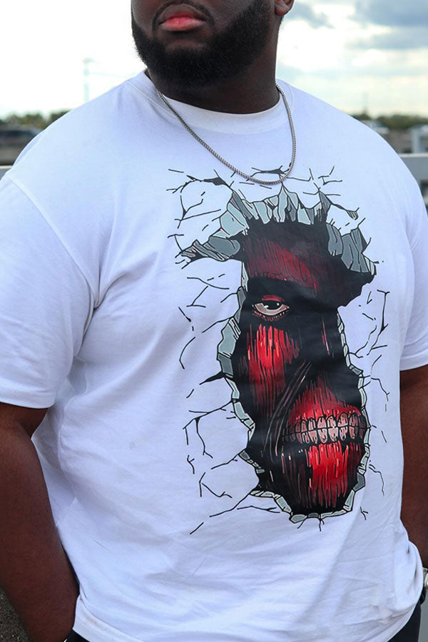 Loose Casual Plus Size Men's T-Shirt with Horror Devil Print