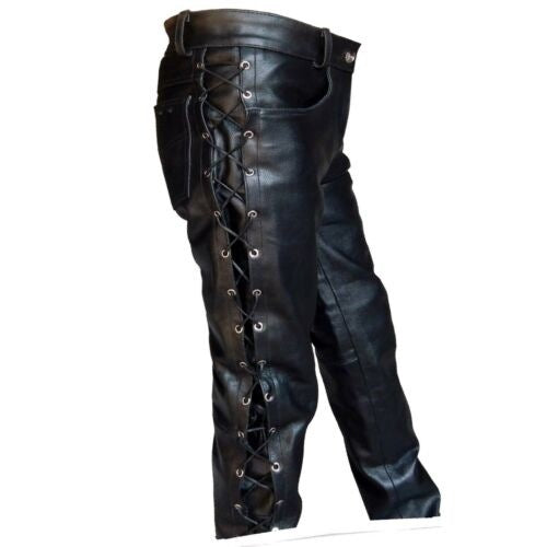 Men's Fashion Casual Solid Color PU Strap Leather Pants