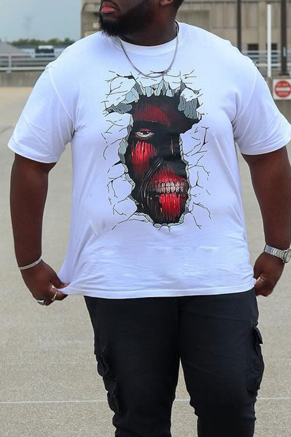 Loose Casual Plus Size Men's T-Shirt with Horror Devil Print