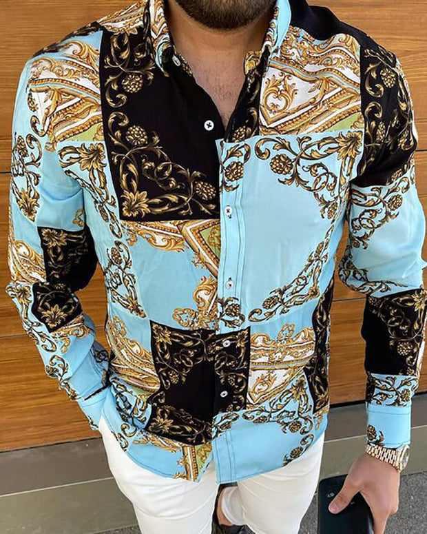 Hawaiian Beach Vacation Men's Long Sleeve Shirt - Baroque Court Prints