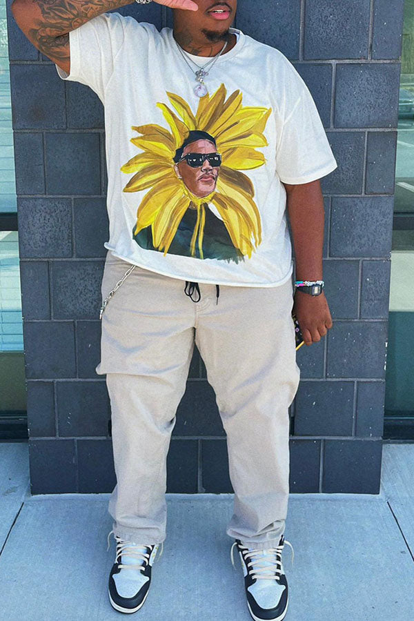 Men's Plus-size Casual T-shirt Vintage Will Smith Sunflower Print "Fresh Prince of Bel-Air"