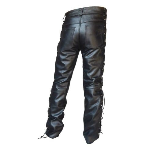 Men's Fashion Casual Solid Color PU Strap Leather Pants