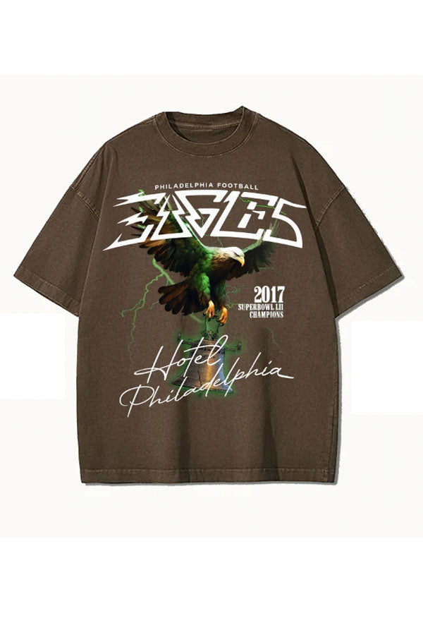 Loose Casual Plus Size Men's Vintage T-Shirt Philadelphia "EAGLES" Print