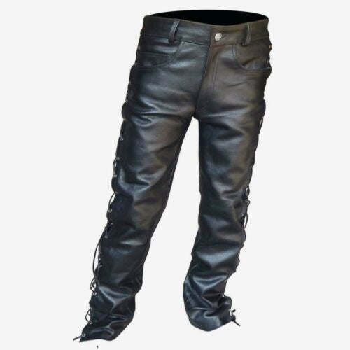 Men's Fashion Casual Solid Color PU Strap Leather Pants