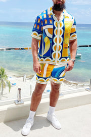 Hawaiian Beach Vacation Men's Shirt Shorts Set - Baroque Court Prints