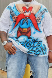 Men's Plus-size Loose T-shirt Spoof Funny Cartoon Character Prints