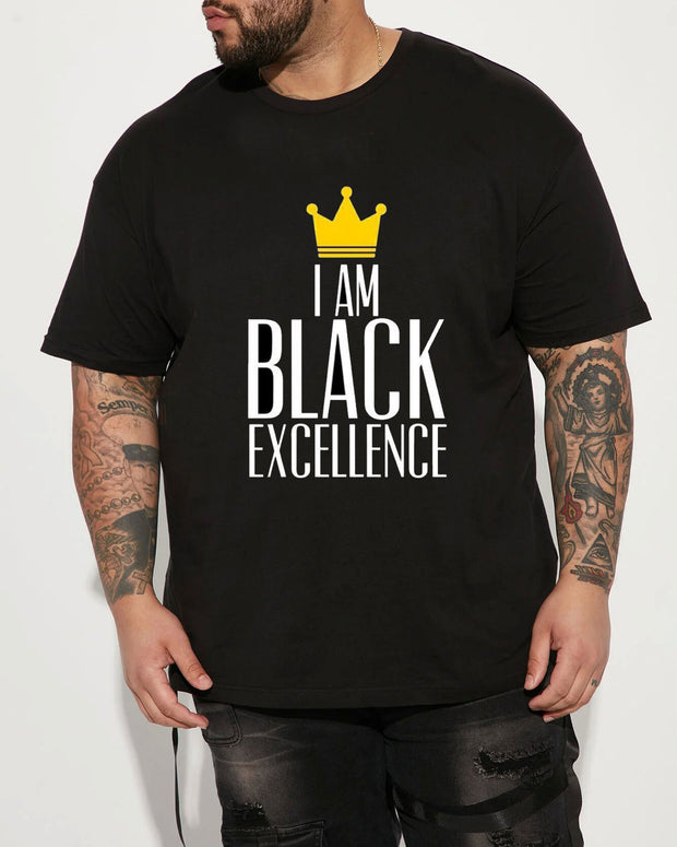 Loose Casual Plus Size Men's Black Slogan Printing T-Shirt