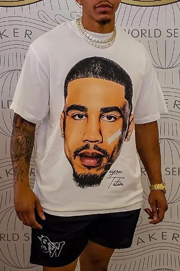 Loose Casual Plus Size Men's T-Shirt with Portrait Print