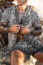 Animal-textured Printed Hawaiian Vacation Shirt for Men 2-piece Set