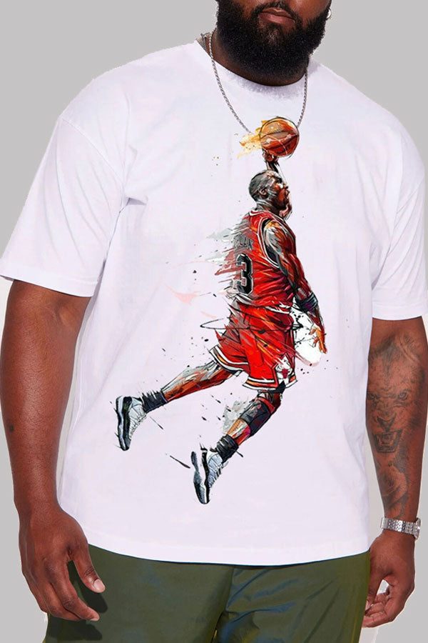 Loose Casual Men's Plus Size T-shirt Super Basketball Star