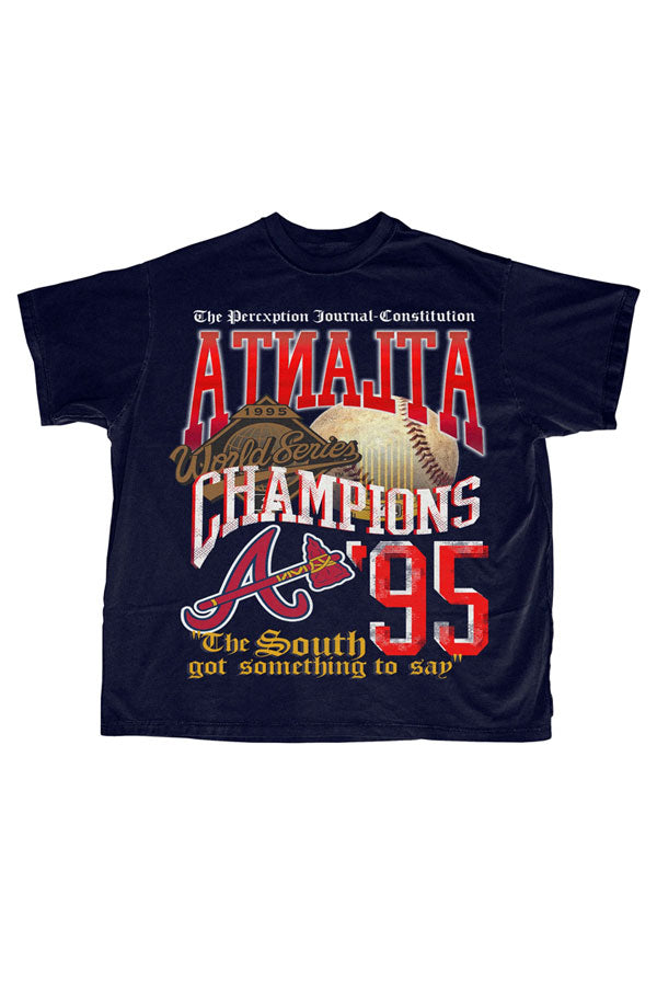 Loose Casual Plus Size Men's Vintage T-Shirt with “ATL "Braves” Print