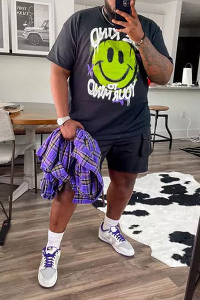 Loose Casual Plus Size Men's T-shirt Smiley Face Print