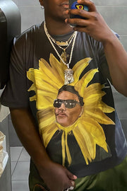 Men's Plus-size Casual T-shirt Vintage Will Smith Sunflower Print "Fresh Prince of Bel-Air"