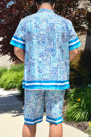 Hawaiian Beach Vacation Men's Shirt Shorts Set - Geometric Printing