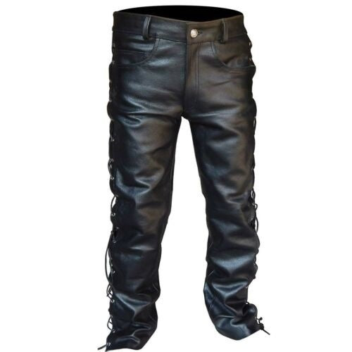 Men's Fashion Casual Solid Color PU Strap Leather Pants