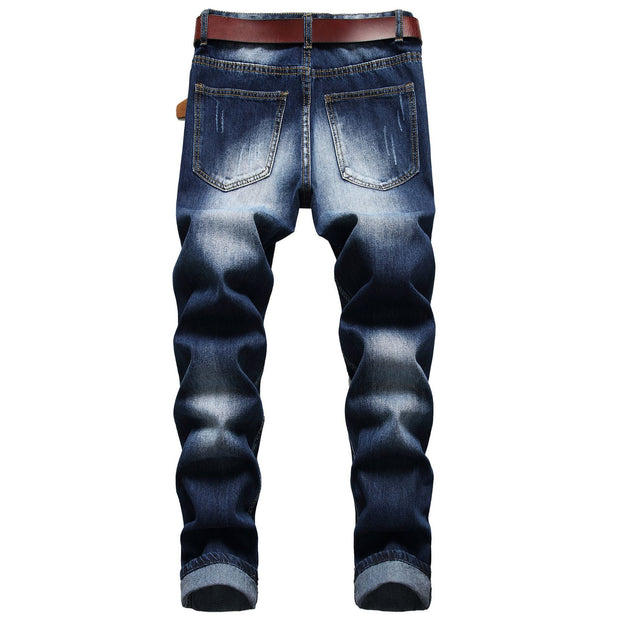 Fashion Hole Letter Print Jeans