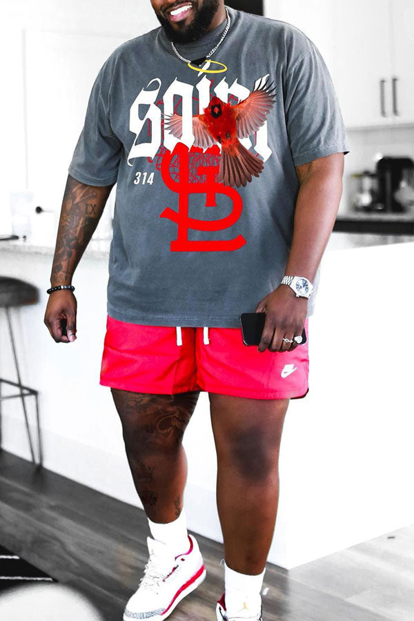 Plus-size Men's Loose Casual T-shirt Cardinals Print