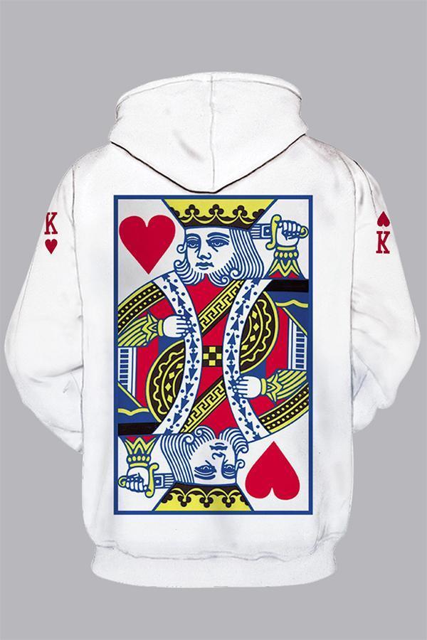 3D White Digital Poker Printed Hooded Sweatshirt