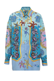 Men's  Hawaiian Resort Satin Shirt Starfish Print