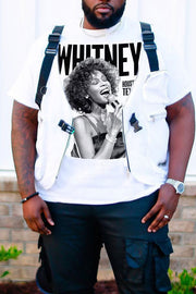 Plus-size Men's Loose Casual Print T-shirt Superstar Whitney Elizabeth Houston