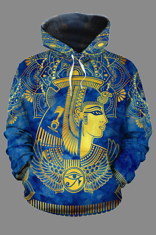 EGYPTIAN CLEOPATRA PATTERN IN BLUE ALL-OVER HOODIE