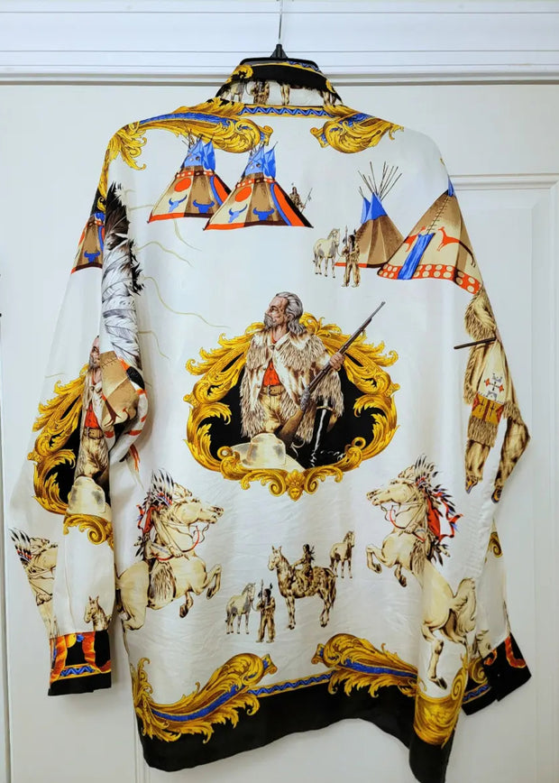 Hawaiian Beach Vacation Men's Long Sleeve Shirt - Baroque Court Luxury Print