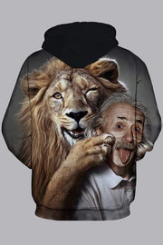 Street 3D Multicolor Digital Lion Printed Hooded Sweatshirt