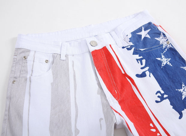 Men's Printed American Flag Casual Jeans