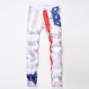 Men's Printed American Flag Casual Jeans