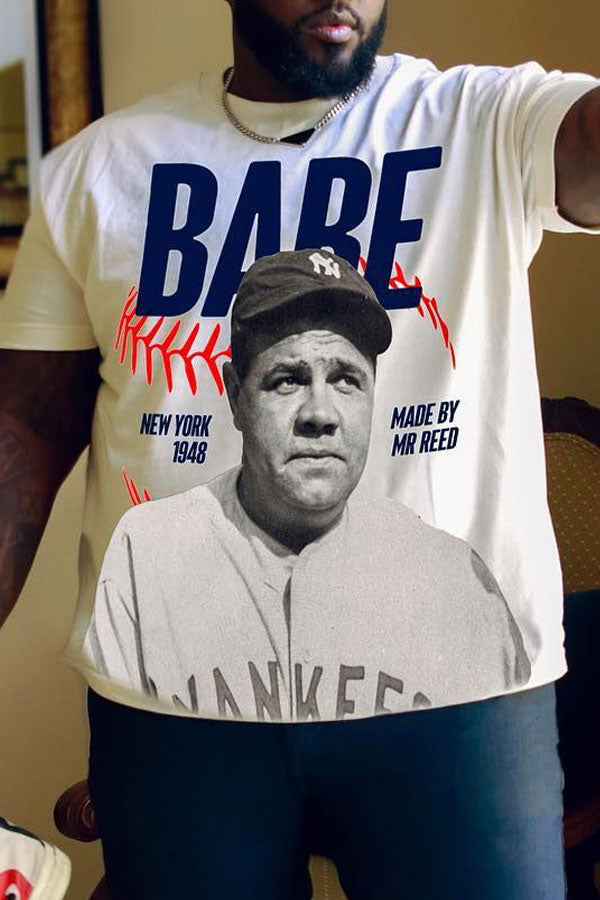 Plus-size Men's Loose Casual Printed T-shirt Baseball Player Star Babe Ruth