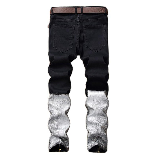 Color Block Paint Zipper Ripped Jeans