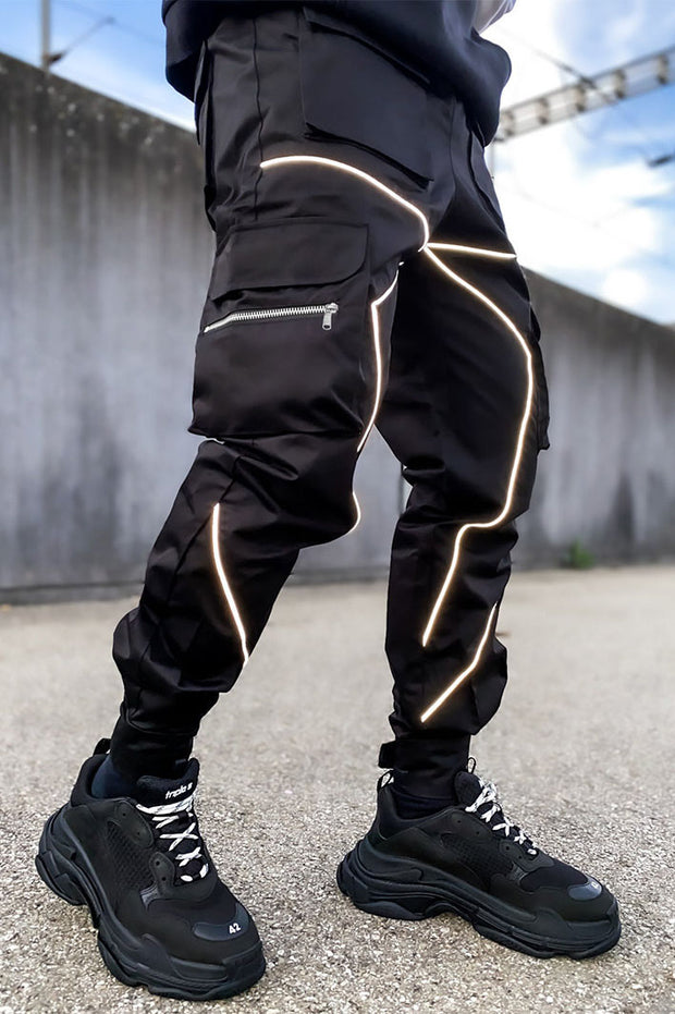 Loose Drawstring Reflective Cargo Joggers Sports Pants