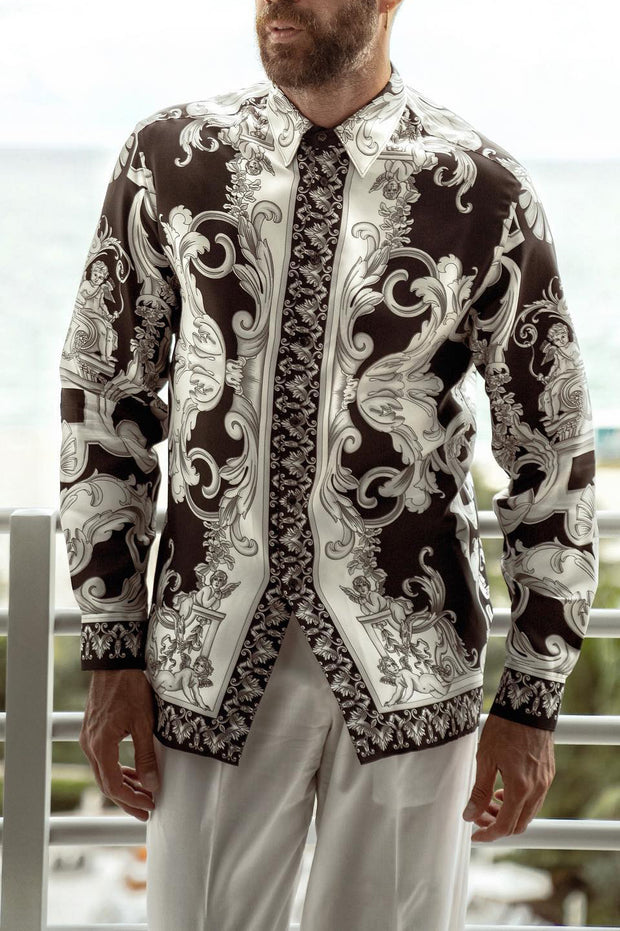 Hawaiian Beach Vacation Men's Long Sleeve Shirt - Baroque Court Luxury Print