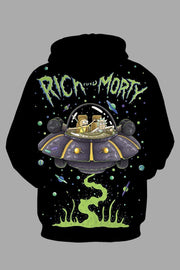 Street 3D Black Digital  Rick and Morty Printed Hooded Sweatshirt