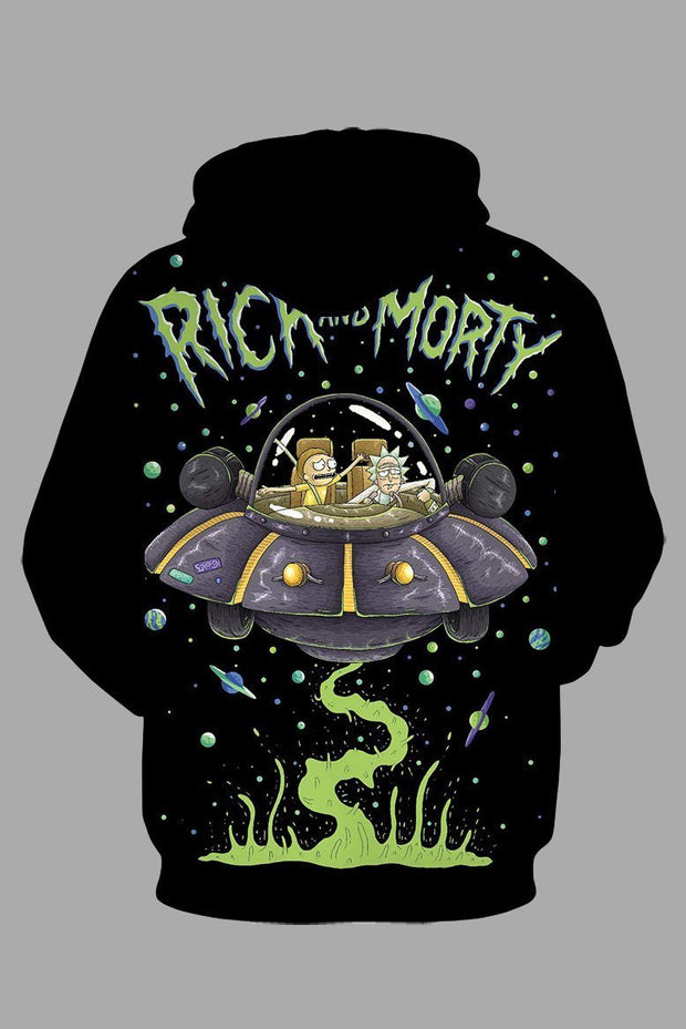 Street 3D Black Digital  Rick and Morty Printed Hooded Sweatshirt