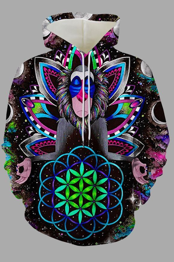 Street 3D Digital Cool Ape Printed Hooded Sweatshirt