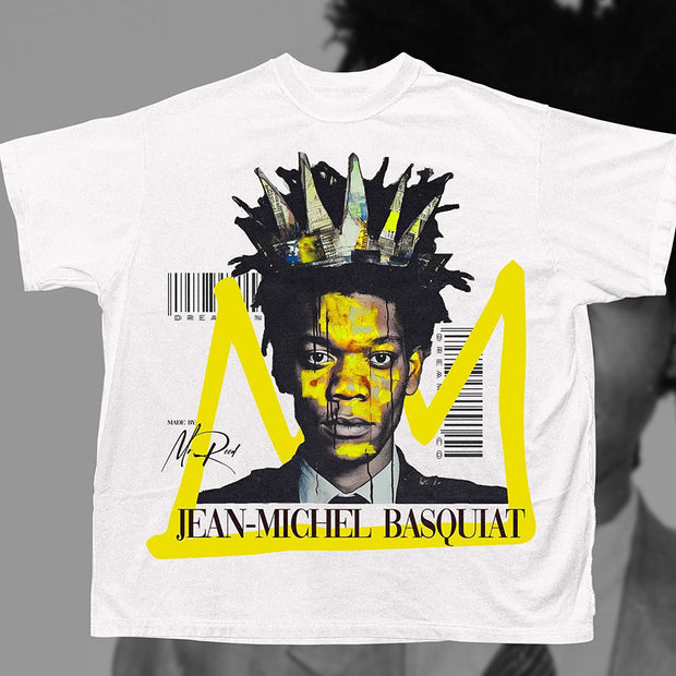 Plus Size Men's Loose Casual T-shirt Graffiti Artist Jean Michel Basquiat Head Print