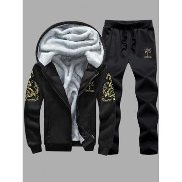 Casual Hooded Collar Print Deep  Men Two-piece Pants Set