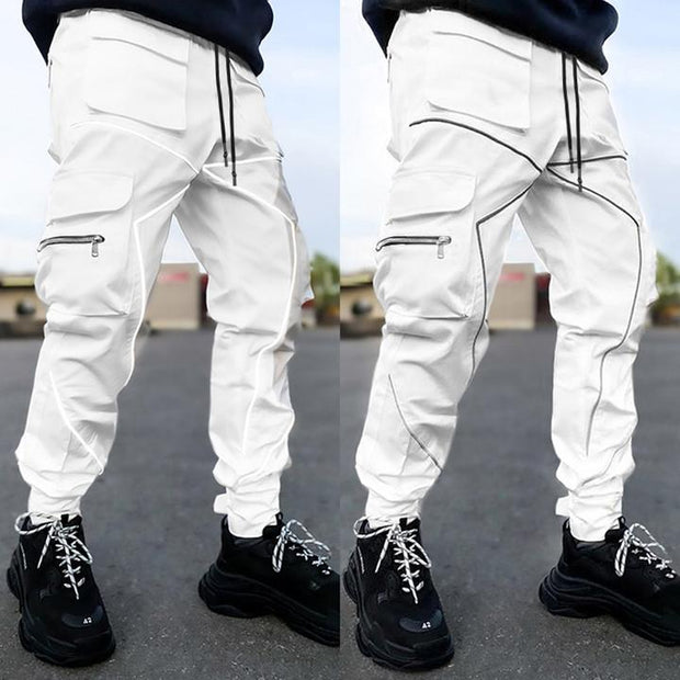 Loose Drawstring Reflective Cargo Joggers Sports Pants