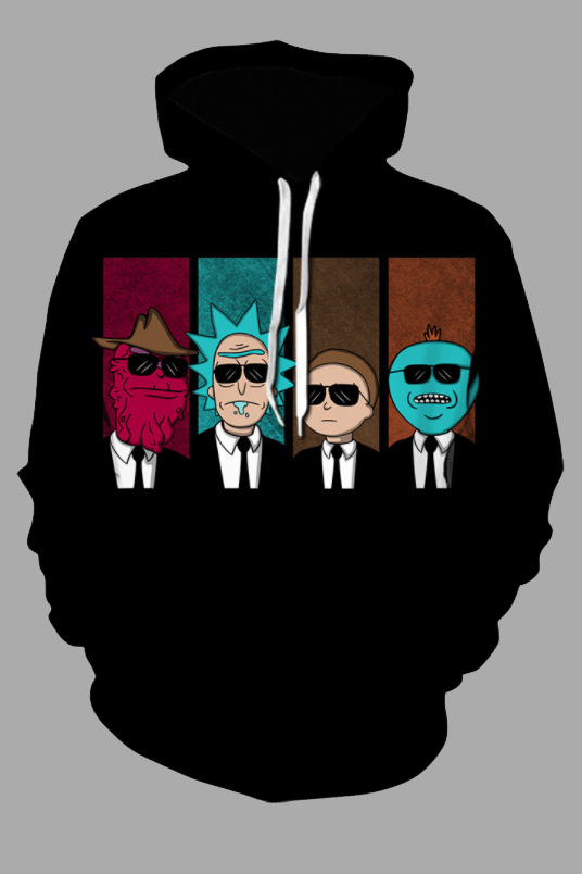 Street 3D Black  Digital  Rick and Morty Printed Hooded Sweatshirt