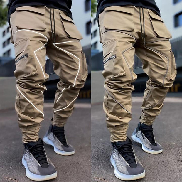 Loose Drawstring Reflective Cargo Joggers Sports Pants