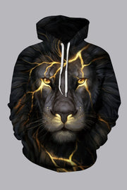 Street 3D Black  Digital Lion Printed Hooded Sweatshirt