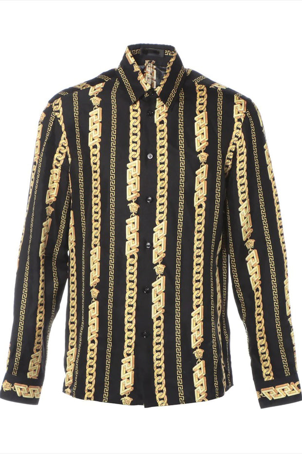 Hawaiian Beach Vacation Men's Long Sleeve Shirt - Luxury Gold Chain Print