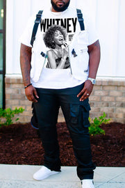 Plus-size Men's Loose Casual Print T-shirt Superstar Whitney Elizabeth Houston