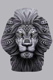 Street 3D Gray  Digital Lion Printed Hooded Sweatshirt