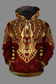 ANUBIS & BASTET PATTERN IN RED ALL-OVER HOODIE