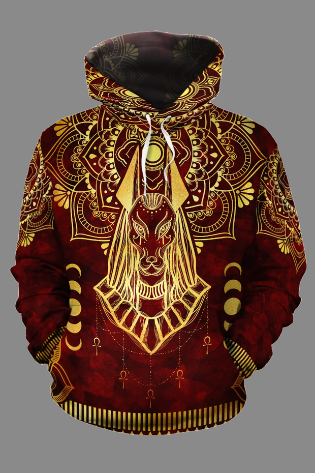 ANUBIS & BASTET PATTERN IN RED ALL-OVER HOODIE