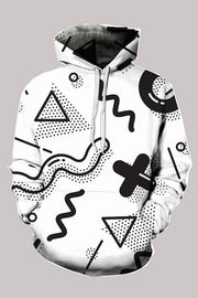 3D White  Digital  Abstract  Printed Hooded Sweatshirt